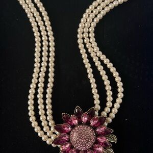 Heidi Daus Pink and Cream Pearls Necklace with Floral Centerpiece